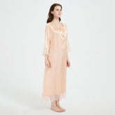 Women's 100% Silk Nightgown Long Ruffled Scoop Silk Nightdress